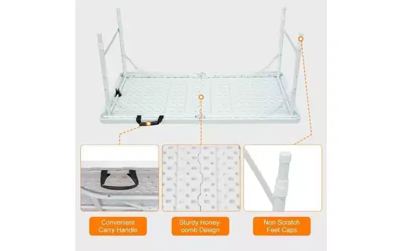 Folding Table, Heavy Duty Portable Plastic Folding Table with Handle, Anti-Slip Feet, Waterproof, Easy to Clean, Adjustable Height, Foldable