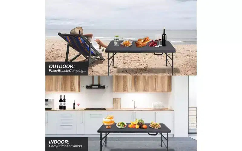 Folding Table, Heavy Duty Portable Plastic Folding Table with Handle, Anti-Slip Feet, Waterproof, Easy to Clean, Adjustable Height, Foldable