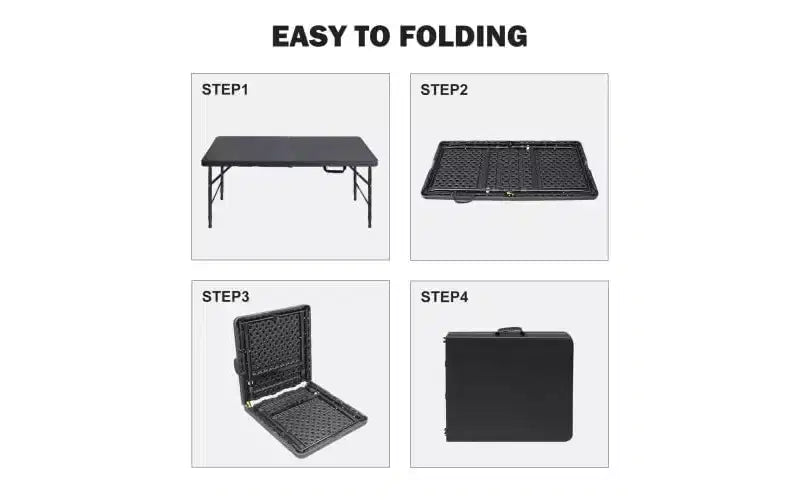 Folding Table, Heavy Duty Portable Plastic Folding Table with Handle, Anti-Slip Feet, Waterproof, Easy to Clean, Adjustable Height, Foldable