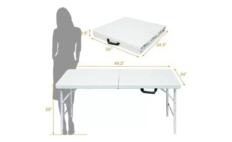 Folding Table, Heavy Duty Portable Plastic Folding Table with Handle, Anti-Slip Feet, Waterproof, Easy to Clean, Adjustable Height, Foldable