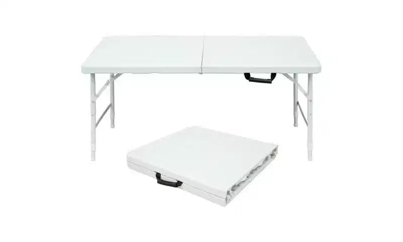 Folding Table, Heavy Duty Portable Plastic Folding Table with Handle, Anti-Slip Feet, Waterproof, Easy to Clean, Adjustable Height, Foldable