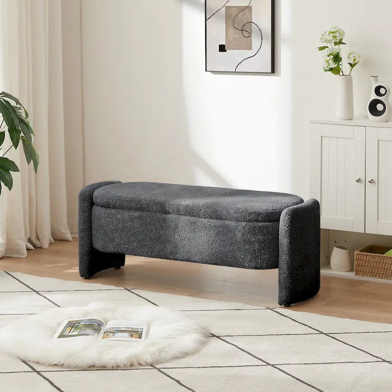 3D Lamb Fleece Fabric Storage Bench with Arc-shaped Sides