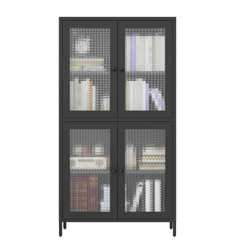 Classic Metal Storage Cabinet Display Cabinet with 4 Glass Doors 4 Shelves Cabinet Bookcase Side Cabinet