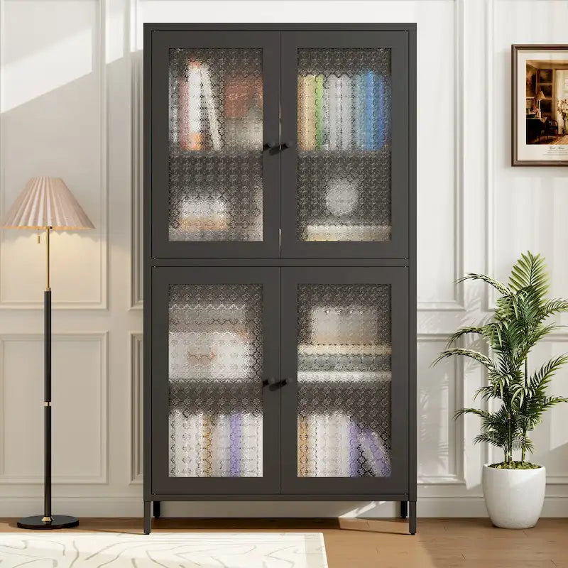 Classic Metal Storage Cabinet Display Cabinet with 4 Glass Doors 4 Shelves Cabinet Bookcase Side Cabinet