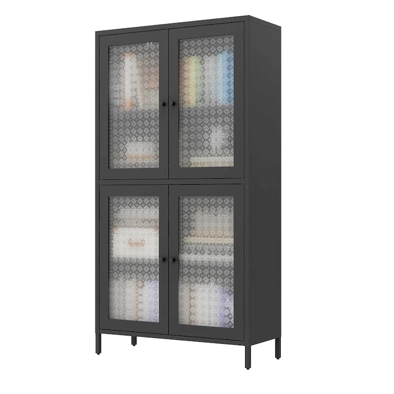 Classic Metal Storage Cabinet Display Cabinet with 4 Glass Doors 4 Shelves Cabinet Bookcase Side Cabinet
