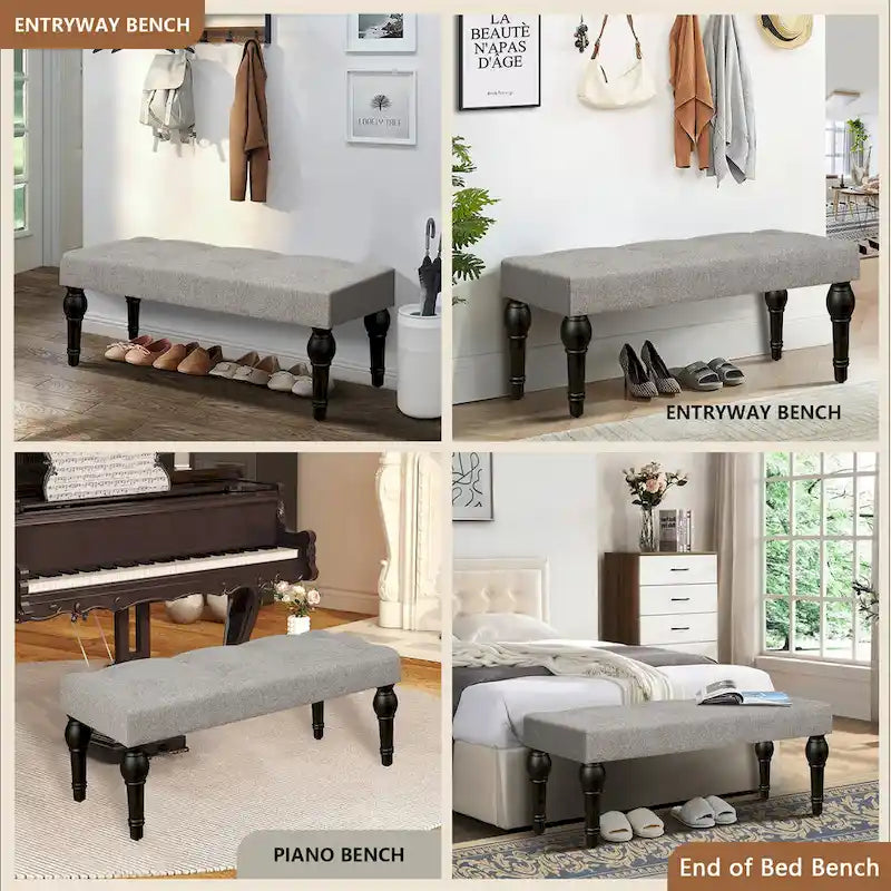 Roman Column Feet French Upholstered Bedside Bench