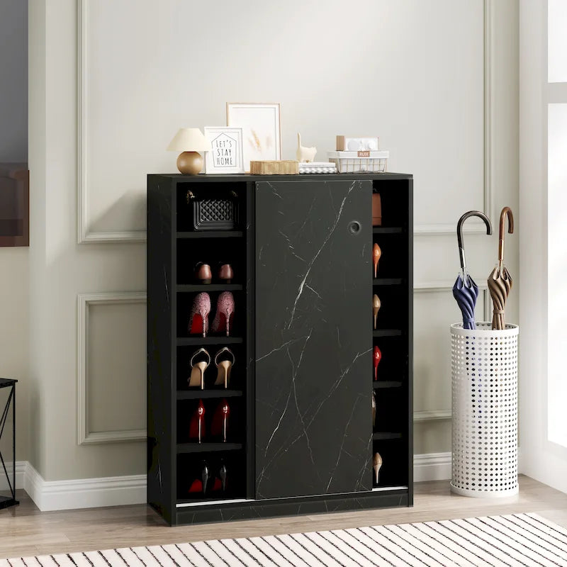 Marble Shoe Cabient With Sliding Door Have 6 Layers Can Storage At Least 30 Pairs Shoes