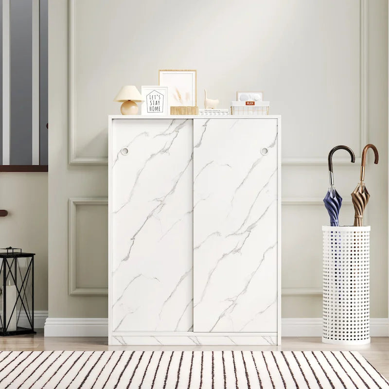 Marble Shoe Cabient With Sliding Door Have 6 Layers Can Storage At Least 30 Pairs Shoes