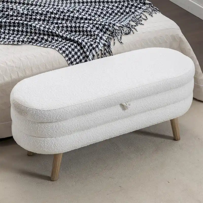 Boucle Fabric Storage Bench
