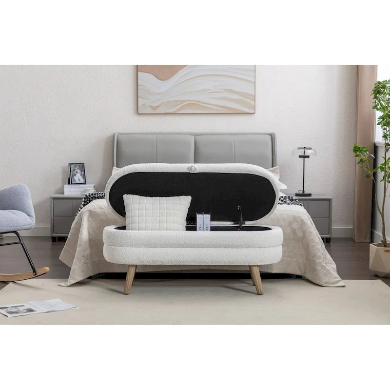 Boucle Fabric Storage Bench