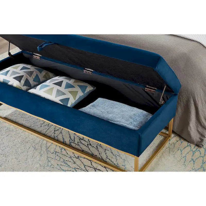 GDFStudio - Charlotte Velvet Tufted Storage Bench with Metal Base
