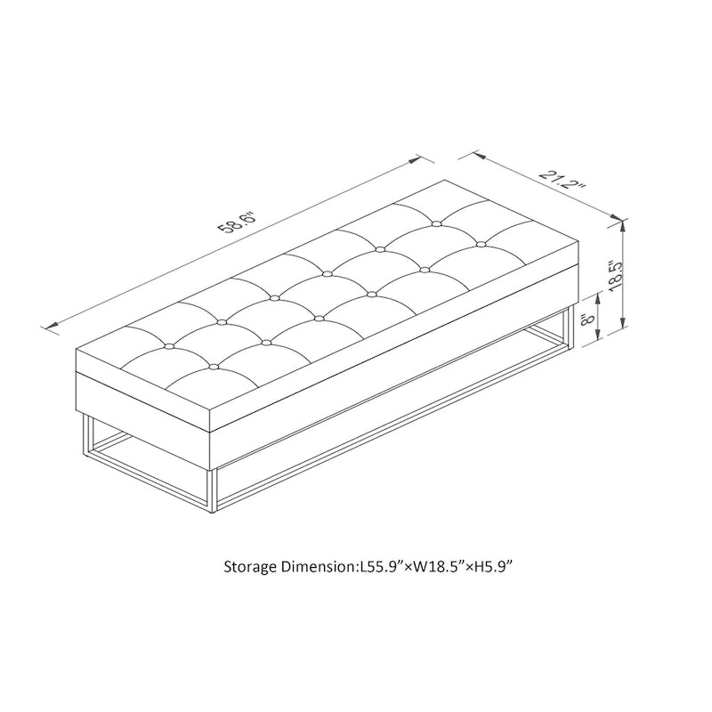 GDFStudio - Charlotte Velvet Tufted Storage Bench with Metal Base