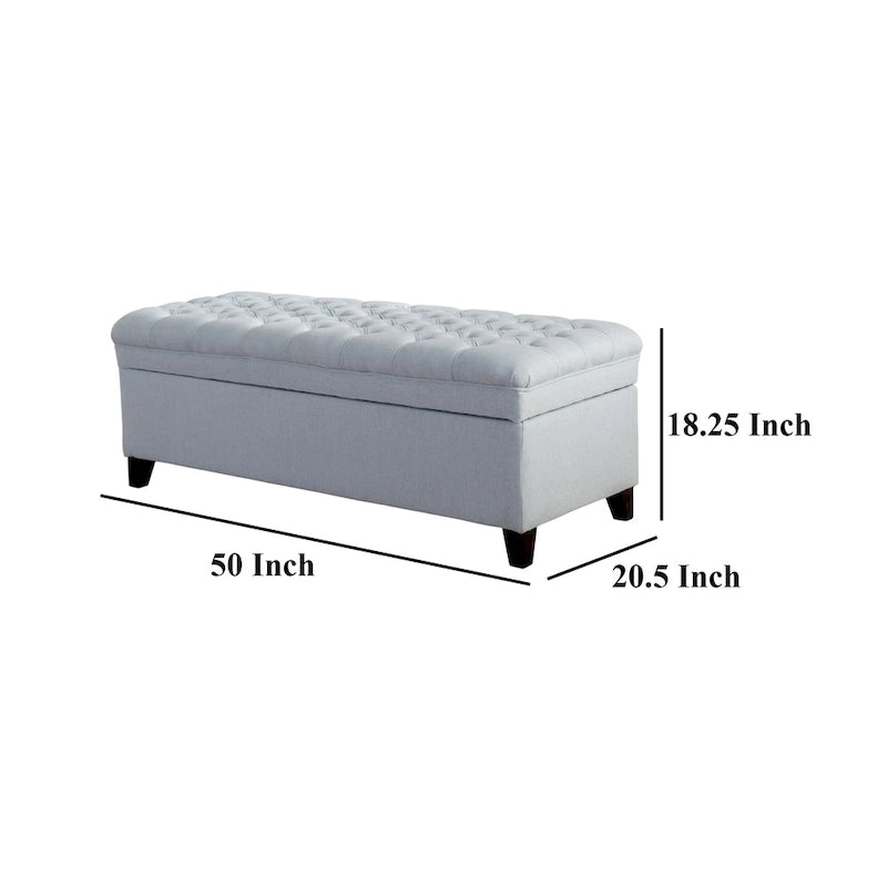 Rhya Storage Ottoman Bench, Light Blue Fabric, Black Wood, 50 Inch