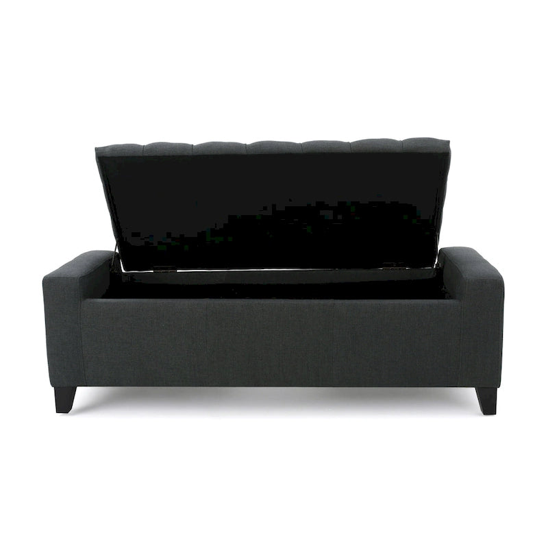 Storage Ottoman Bench, Dark Gray Fabric, Tufted Top, 51 Inch