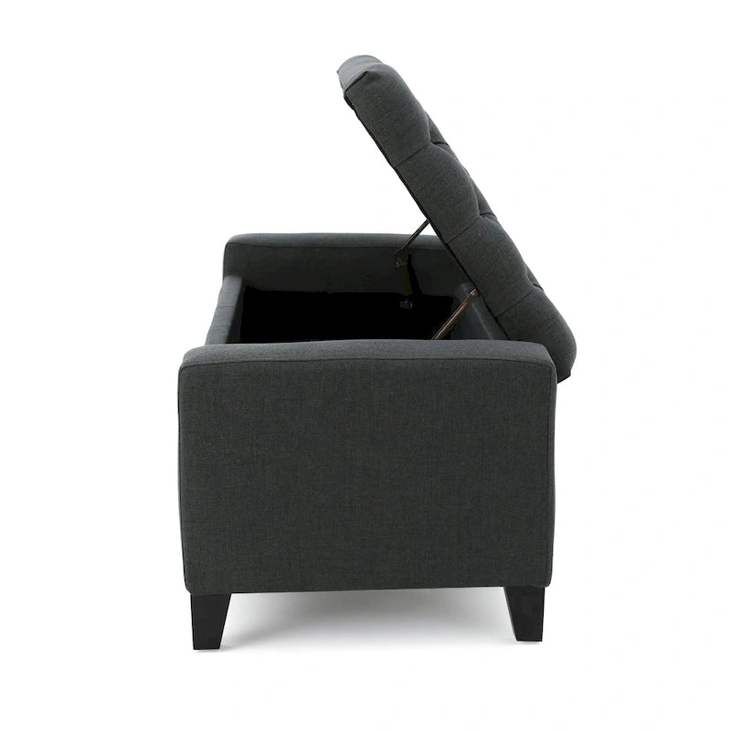 Storage Ottoman Bench, Dark Gray Fabric, Tufted Top, 51 Inch