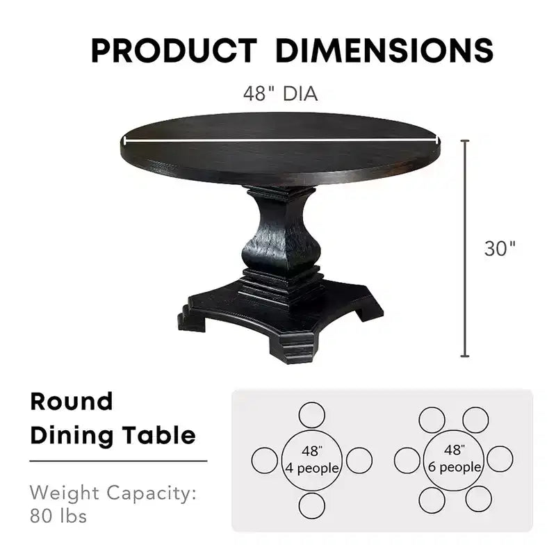 HOMES: Inside + Out 48" Villa Rustic Round Dining Table Antique Black