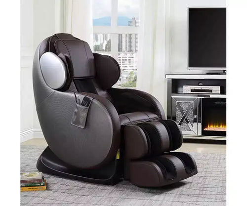 57" Pacari PU Massage Power Recliner Chair Chocolate - Acme Furniture: Luxury Faux Leather, USB Port, Metal Frame