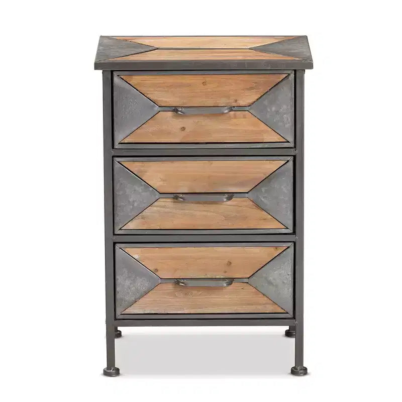 Laurel Wood 3 Drawer Nightstand Gray/Brown - Baxton Studio: Antique Metal Frame, Whitewashed Oak, Vintage Style Handle
