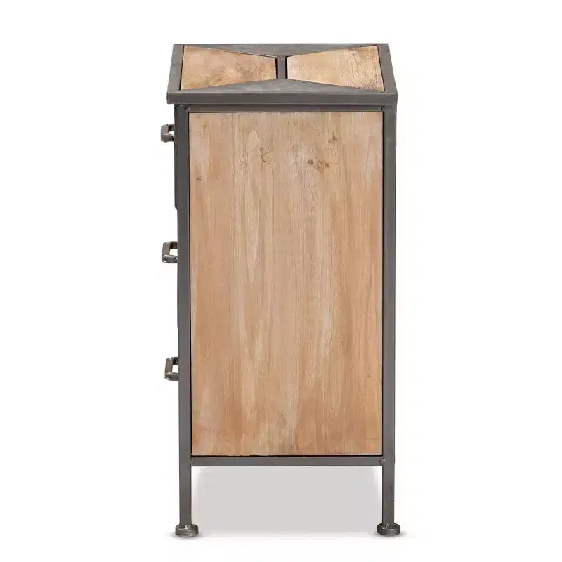 Laurel Wood 3 Drawer Nightstand Gray/Brown - Baxton Studio: Antique Metal Frame, Whitewashed Oak, Vintage Style Handle
