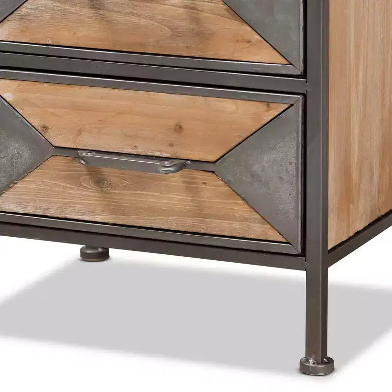 Laurel Wood 3 Drawer Nightstand Gray/Brown - Baxton Studio: Antique Metal Frame, Whitewashed Oak, Vintage Style Handle