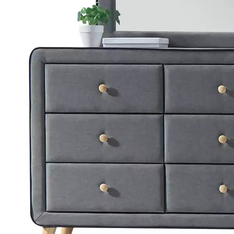 43" Valda Dresser Light Gray Fabric - Acme Furniture: Bedroom Storage with 6 Drawers, Metal Glides