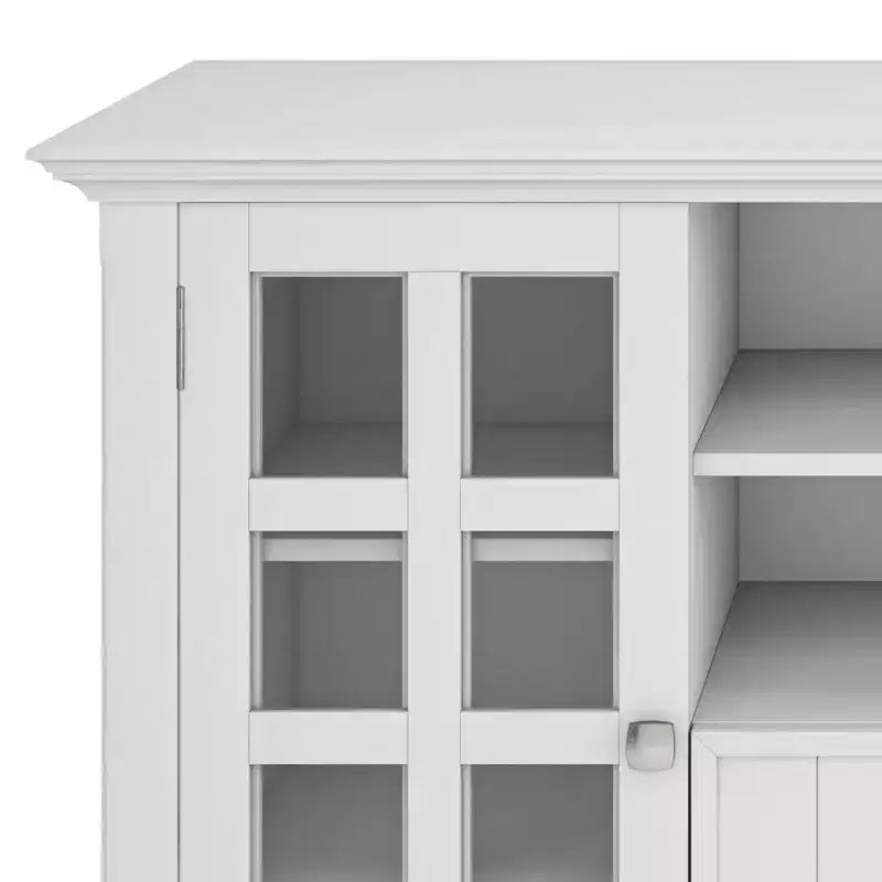 Meuble TV haut pour téléviseurs jusqu'à 60" Blanc - Étagères réglables, pin et contreplaqué, rangement multimédia