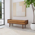 HomePop Wood Bench with Upholstered Seat Faux Leather Caramel: Rectangle Ottoman, Entryway Seating, Polyester & Viscose
