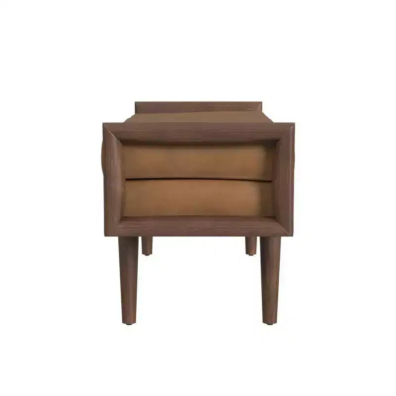 HomePop Wood Bench with Upholstered Seat Faux Leather Caramel: Rectangle Ottoman, Entryway Seating, Polyester & Viscose