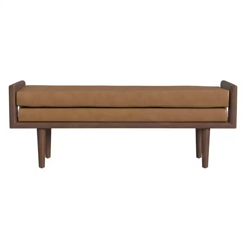 HomePop Wood Bench with Upholstered Seat Faux Leather Caramel: Rectangle Ottoman, Entryway Seating, Polyester & Viscose