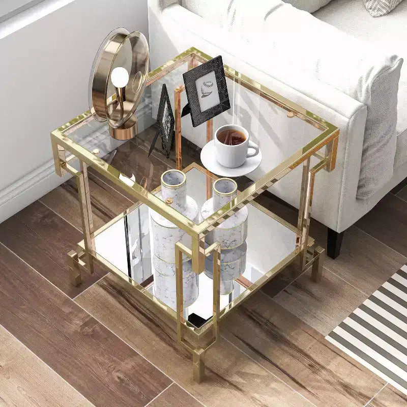 Costa Mesa Square Glass Top Contemporary End Table Champagne - miBasics