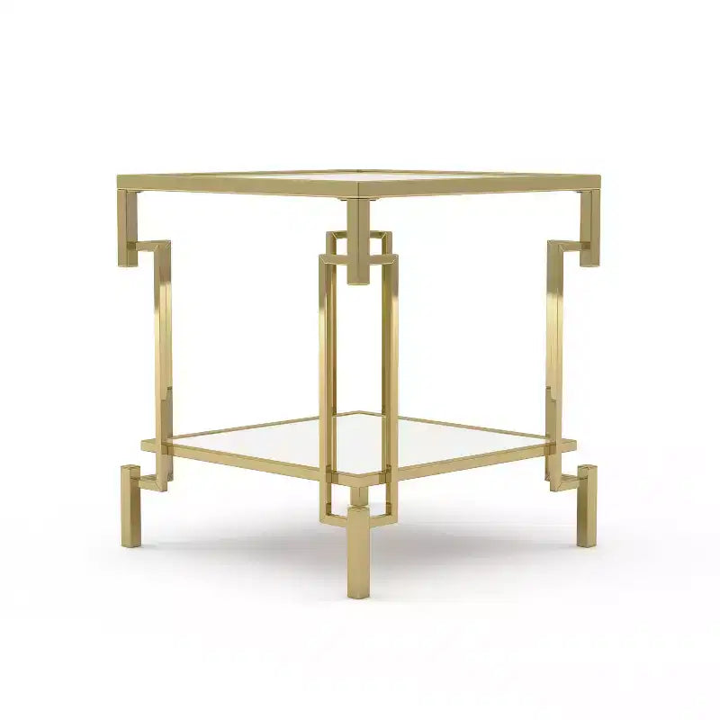 Costa Mesa Square Glass Top Contemporary End Table Champagne - miBasics