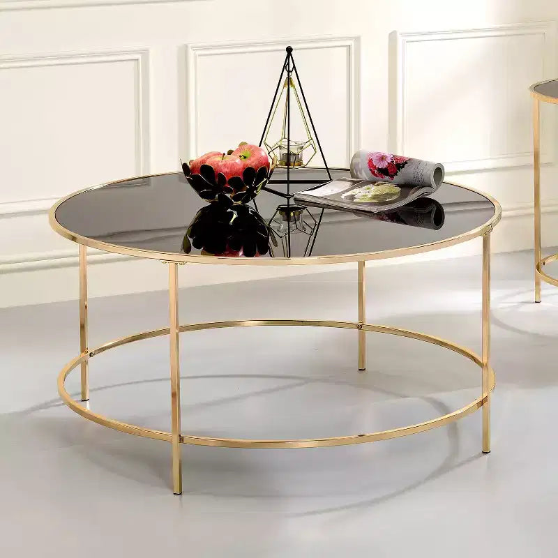 Kincross Round Coffee Table with Glass Top - miBasics