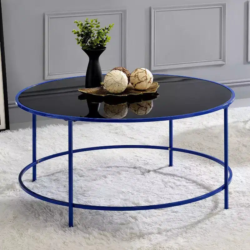 Kincross Round Coffee Table with Glass Top - miBasics