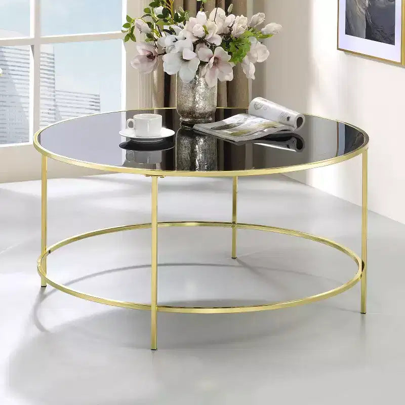 Kincross Round Coffee Table with Glass Top - miBasics