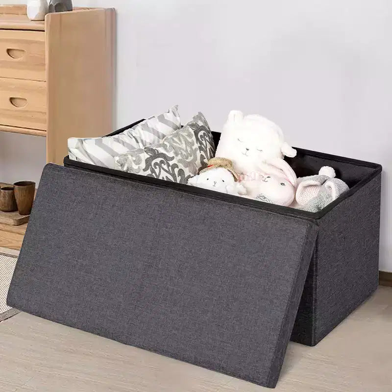 Costway 30'' Folding Storage Ottoman W/Lift Top Bed End Bench 80L Capacity Light Grey\Dark Grey