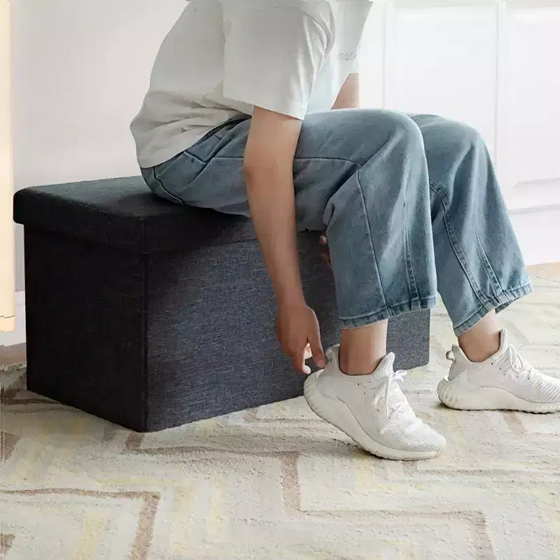 Costway 30'' Folding Storage Ottoman W/Lift Top Bed End Bench 80L Capacity Light Grey\Dark Grey