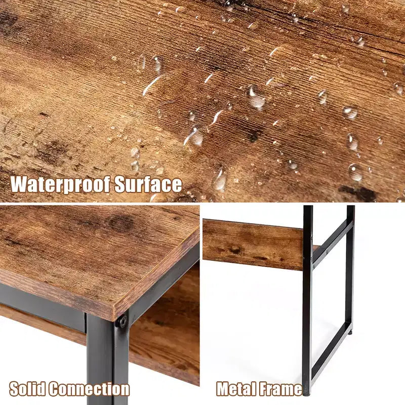 Costway 55'' Industrial Computer Desk w/ Storage Shelf Adjustable Foot Pads