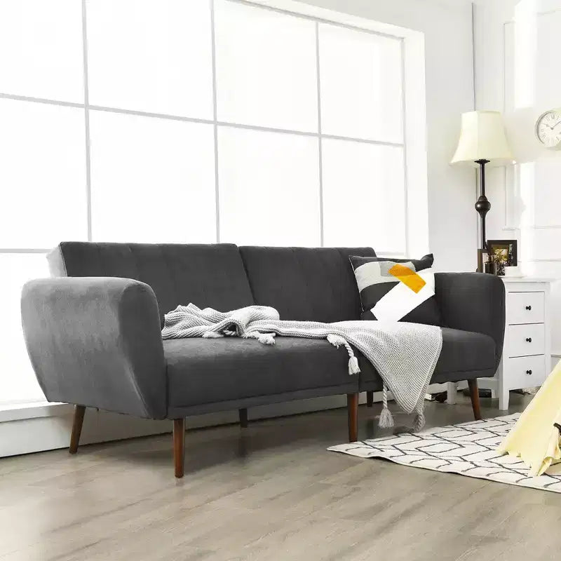 Costway Convertible Futon Sofa Bed Adjustable Couch Sleeper w/ Wood Legs Navy\Grey\Yellow