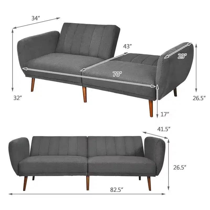 Costway Convertible Futon Sofa Bed Adjustable Couch Sleeper w/ Wood Legs Navy\Grey\Yellow