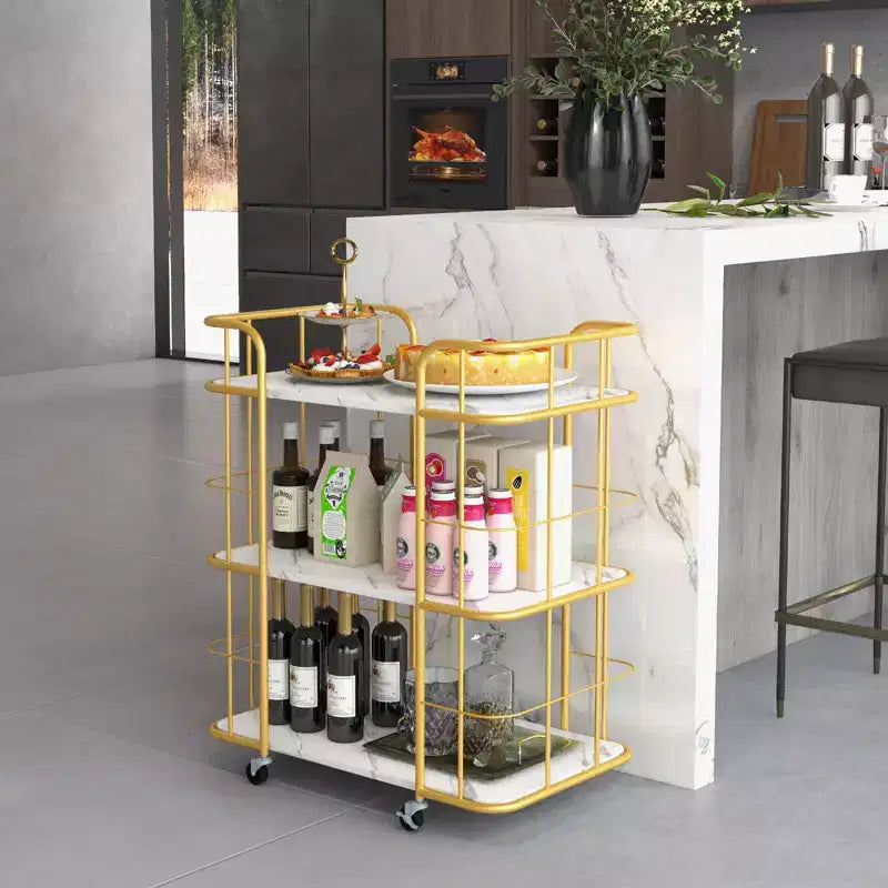 Costway 3-Tier Kitchen Storage Utility Cart Gold Rolling Bar Serving w/Lockable Casters