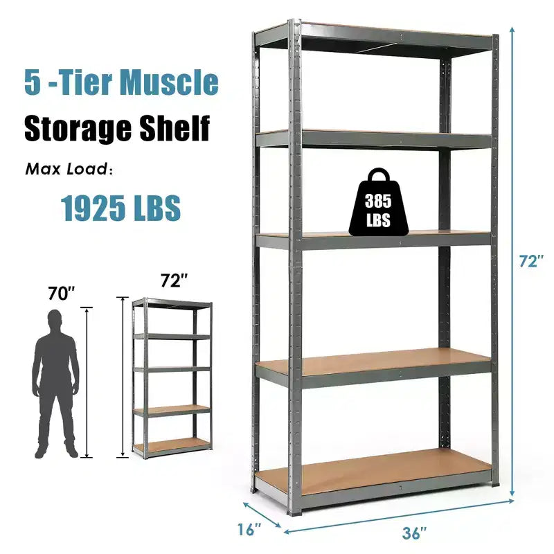 Costway 2PCS 72'' Heavy Duty Storage Shelf Steel Metal Garage Rack 5 Level Adjustable