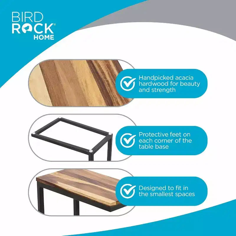 BirdRock Home Acacia Wood TV Tray C Shaped Side Table
