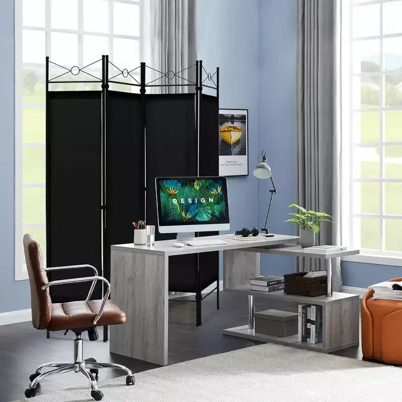 Costway 6 FT 4-Panel Folding Room Divider Freestanding Privacy Screen Steel Frame Brown\Black\White