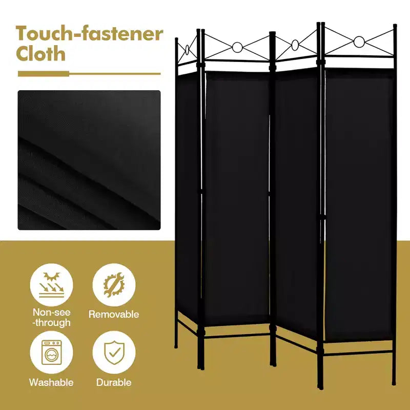 Costway 6 FT 4-Panel Folding Room Divider Freestanding Privacy Screen Steel Frame Brown\Black\White