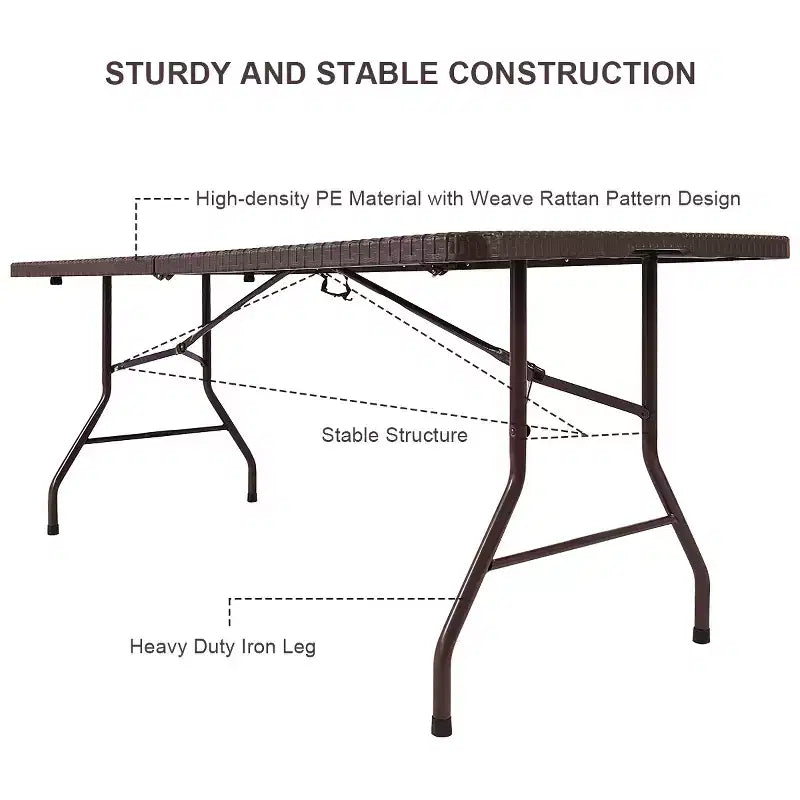 Costway 6' Folding Table Rattan Portable Indoor Outdoor Picnic Party Dining Camping