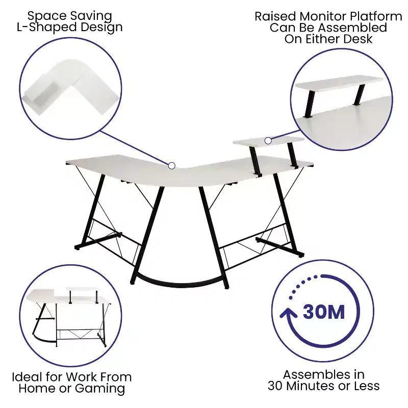 Emma and Oliver L-Shaped Computer Desk, Gaming Desk, Home Office Desk, Frame