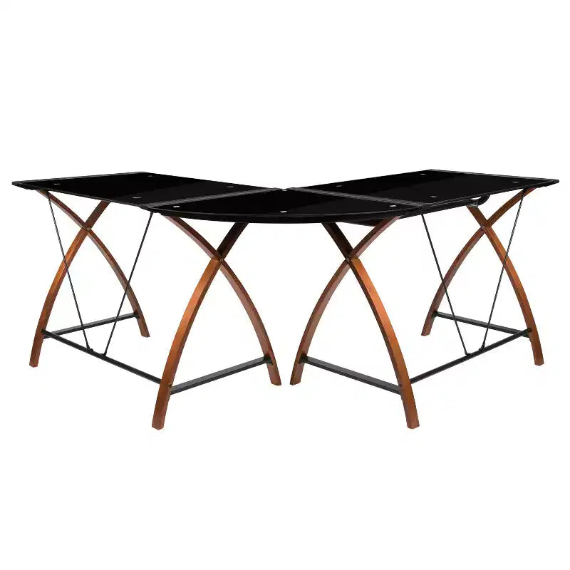 Emma and Oliver Glass L-Shape Corner Computer Desk with Pull-Out Keyboard Tray