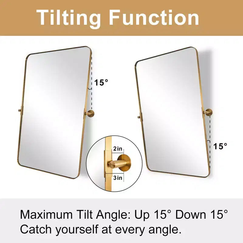 ANDY STAR Modern Decorative 22 x 34 Inch Rectangle Wall Mounted Hanging Bathroom Vanity Mirror with Stainless Steel Metal Frame, Brushed Gold