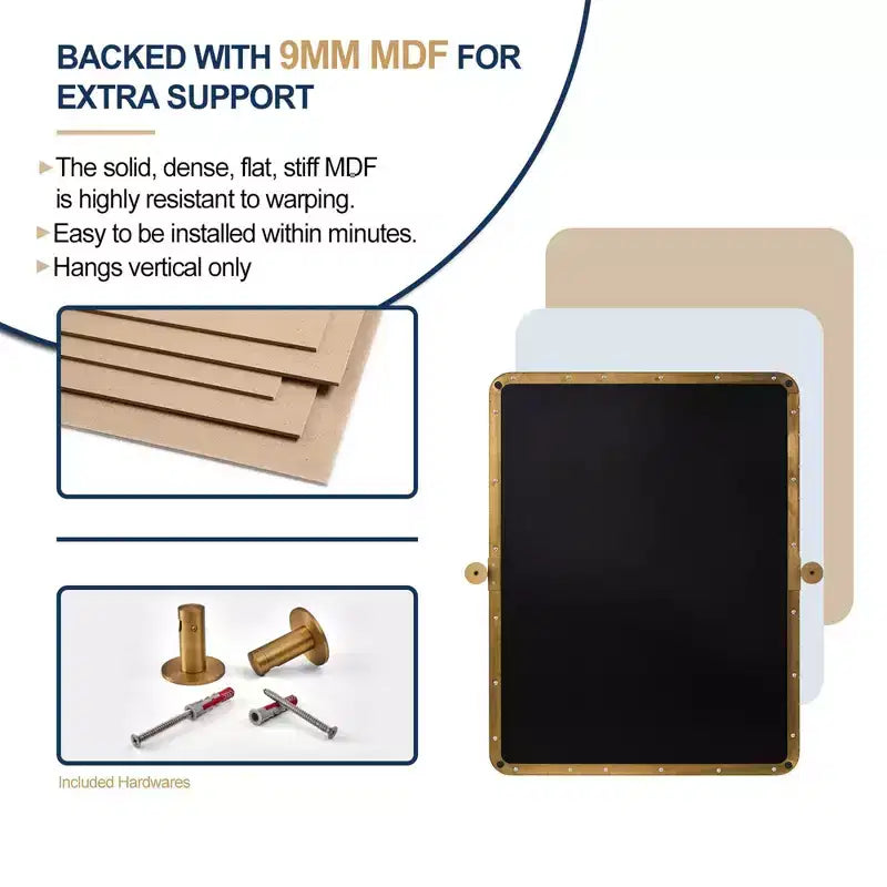 ANDY STAR Modern Decorative 22 x 34 Inch Rectangle Wall Mounted Hanging Bathroom Vanity Mirror with Stainless Steel Metal Frame, Brushed Gold