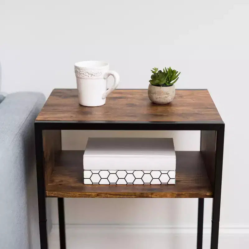 Table d'appoint latérale en bois et métal, marron